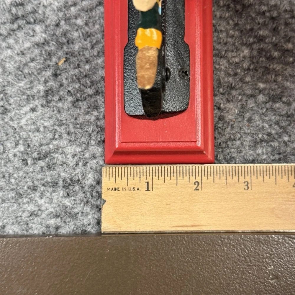 Vintage Cast Iron Soldier Nutcracker Mounted On Red Wooden Base Nut Cracker